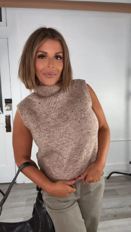 So Chic Sleeveless Turtleneck Sweater Top, Taupe Refined Women's 