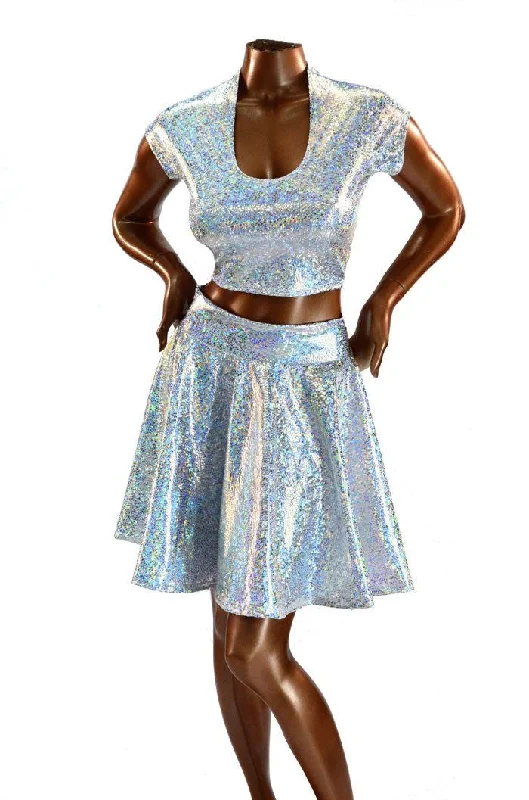 Silver Holographic Crop & Skirt Vacation