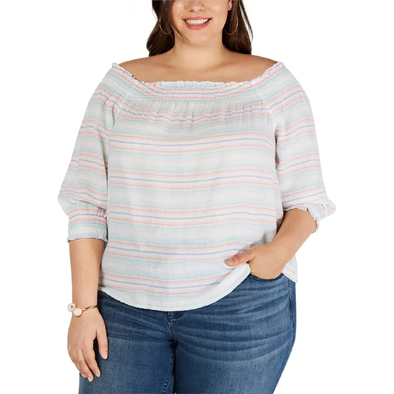 I-N-C Womens Smocked Off The Shoulder Blouse Modern Women's 