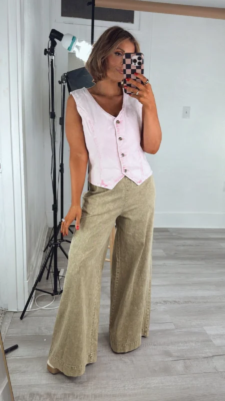 Acid Wash Denim Vest, Light Pink Dynamic Women's Moto