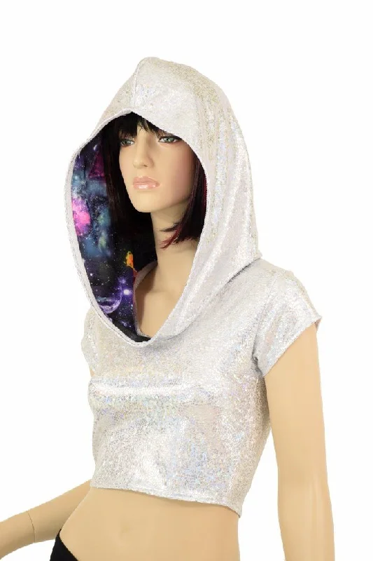 Galaxy Lined Silvery Crop Hoodie Casual Women's Japanese 