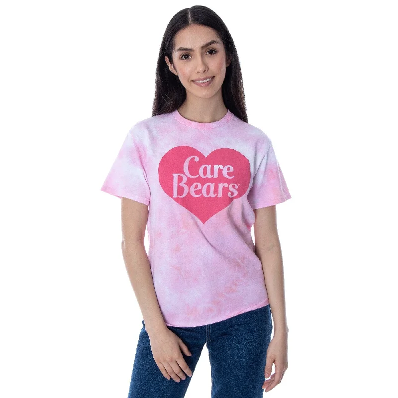 Care Bears Women's Classic Heart Symbol Tie-Dye Skimmer Raw Edge Crop Top T-Shirt Artistic Women's Hand - painted