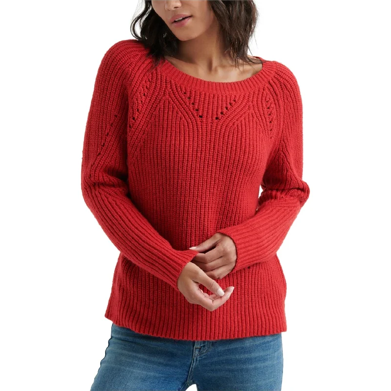 Lucky Brand Womens Pointelle Pullover Sweater, Red, Large Sleek Women's Metallic