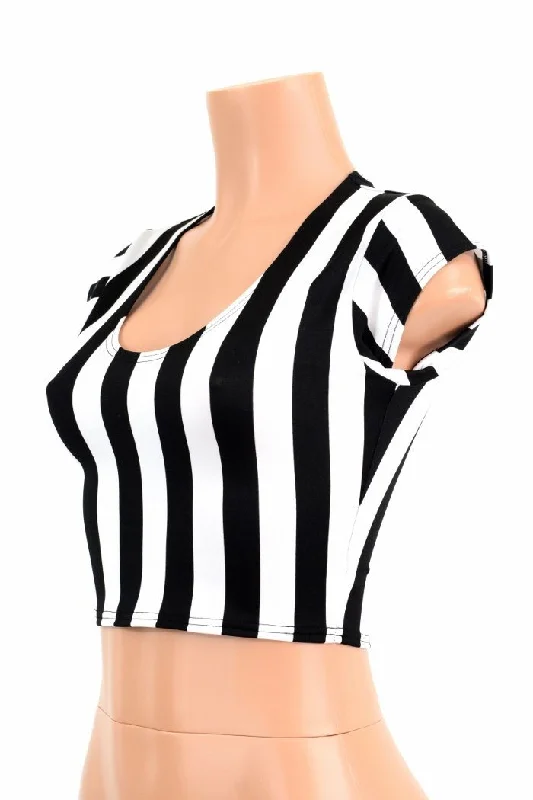 Black & White Striped Crop Top Athletic Women's High - 