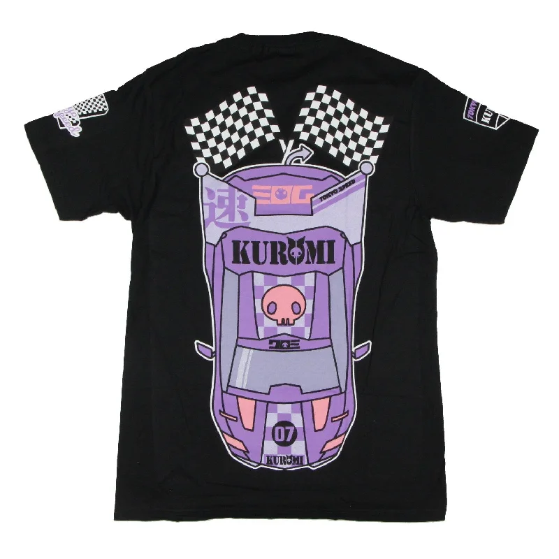 Sanrio Kuromi Women's Racing Collage Design Boyfriend Fit Junior's Short Sleeve T-Shirt Cool Women's Skate