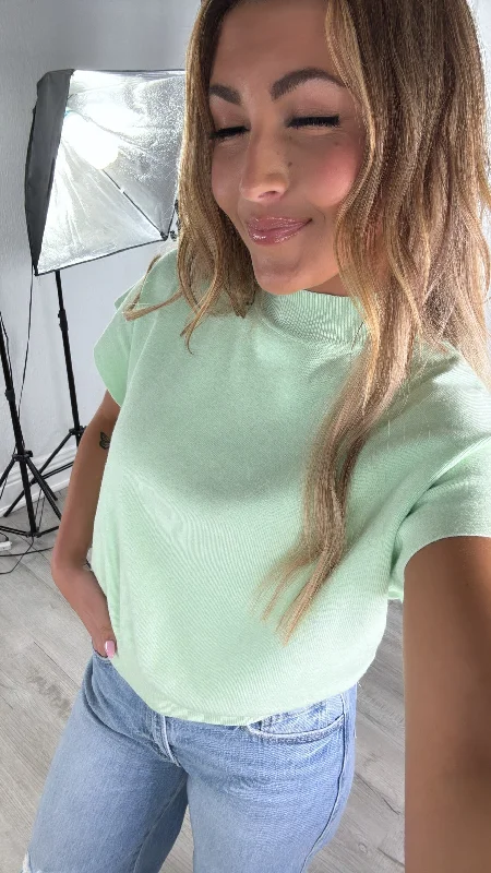 Mock Neck Short Sleeve Top, Mint Elegant Women's 