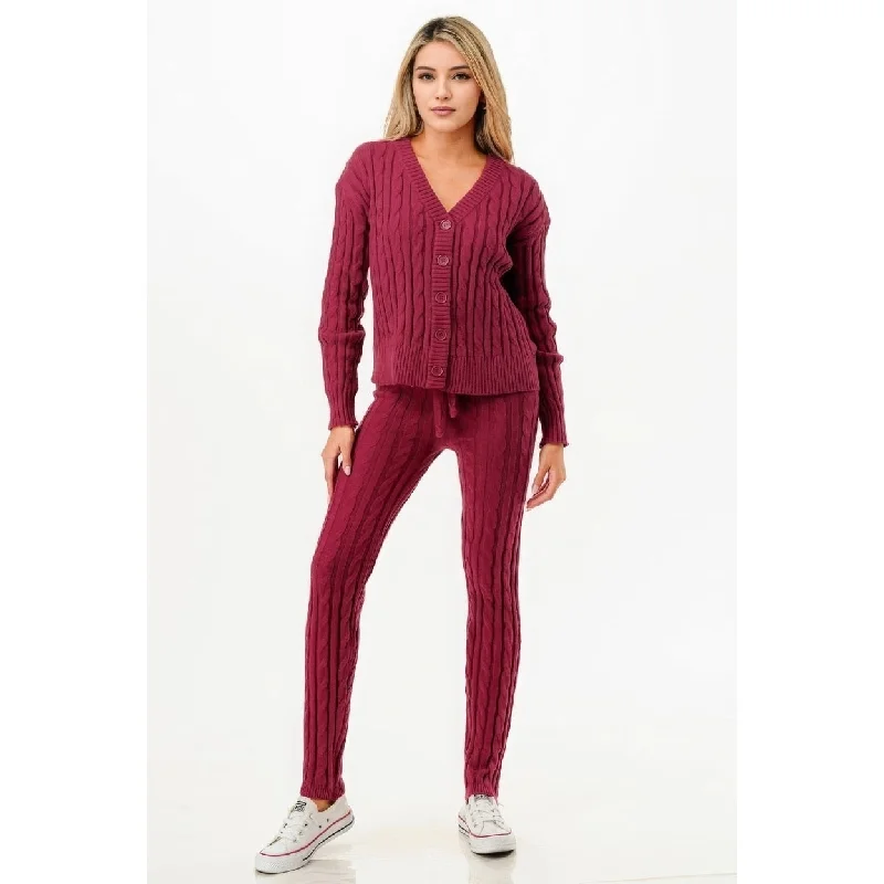 Cable Sweater Cardigan 2Pc Set Sophisticated Women's 