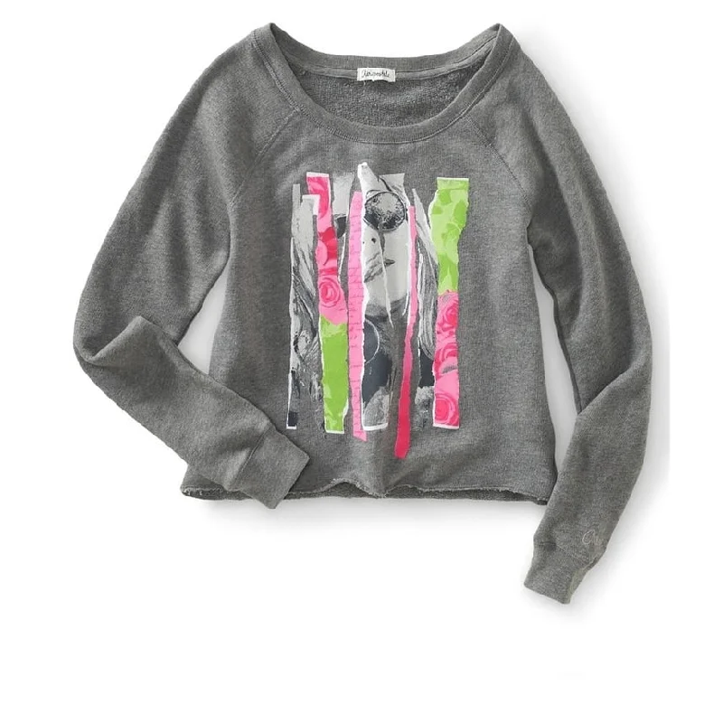 Aeropostale Womens Floral Woman Puff Paint Knit Sweater Earthy Women's 