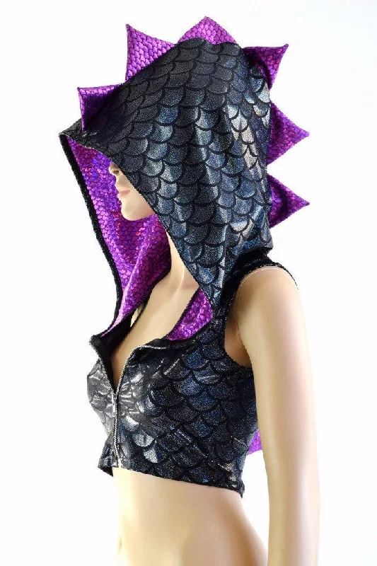 Black Dragon Zipper Front Crop Top Contemporary 