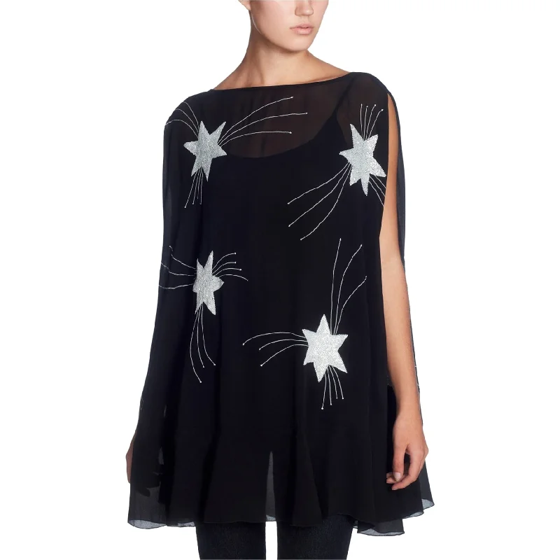 Catherine Malandrino Womens Star Poncho Sweater, Black, Medium Adventure