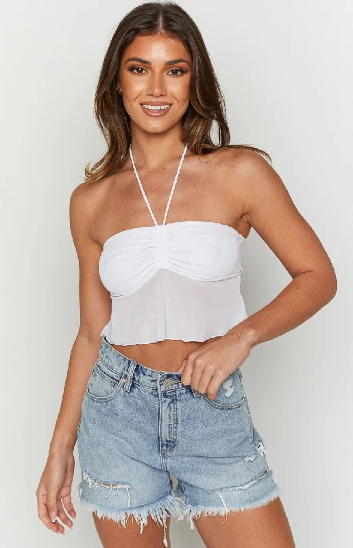 Bella White Halter Crop Top Laid - back Women's Vibe