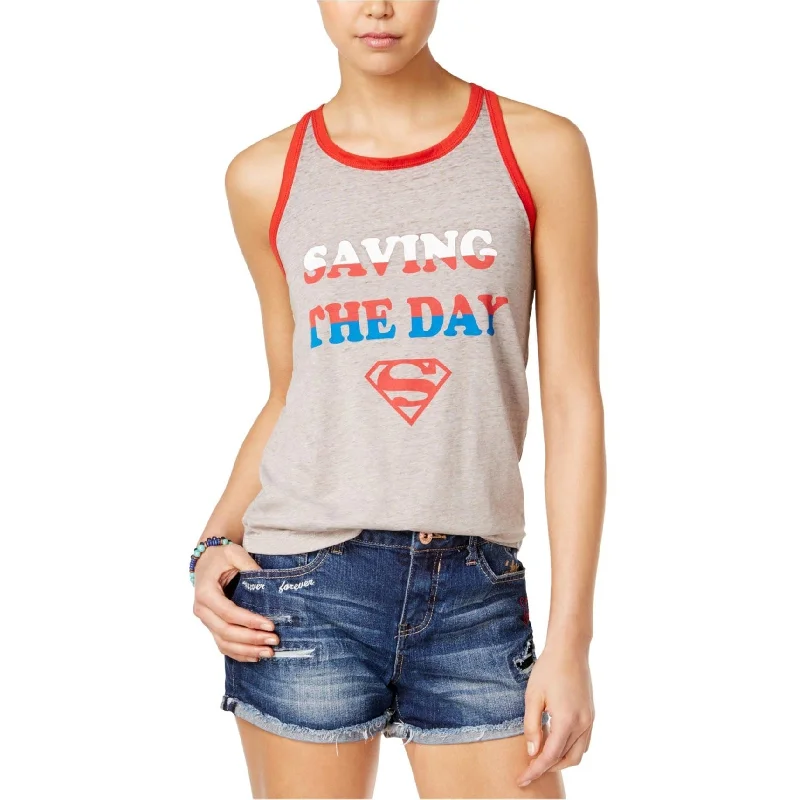 Warner Brothers Womens Saving The Day Racerback Tank Top, Grey, Medium Cool Women's Distressed