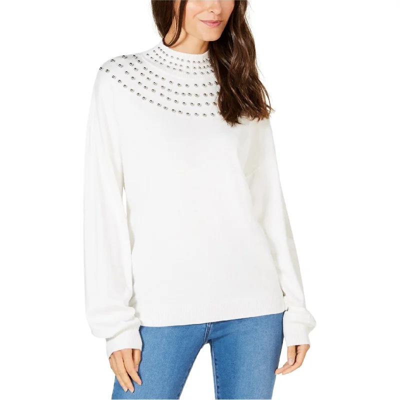 I-N-C Womens Stud Collar Pullover Sweater, White, Large Dynamic Women's Moto