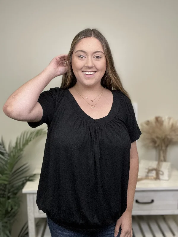 Shirring Women's Pleated V-Neckline Short Sleeve Top * Final Sale* Business