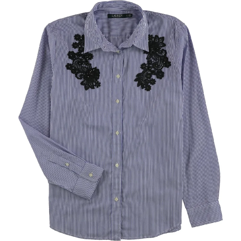 Ralph Lauren Womens Embellished Button Up Shirt, Blue, Medium Vacation