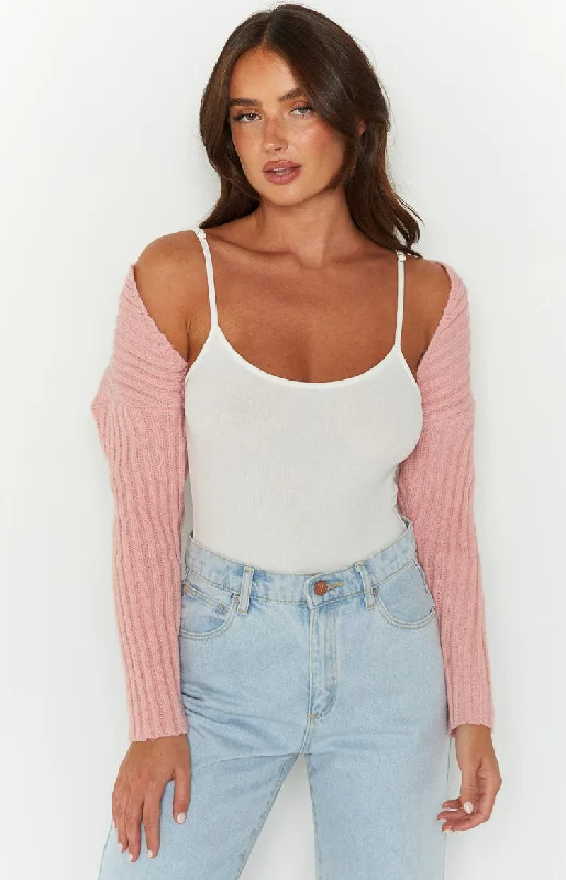 Elsa Pink Rib Knit Bolero Classic Women's Pin - striped