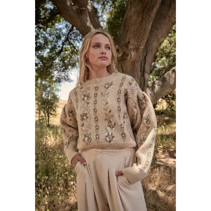 Floral Round Neck Long Sleeve Relax Fit Sweater Sustainable Organic