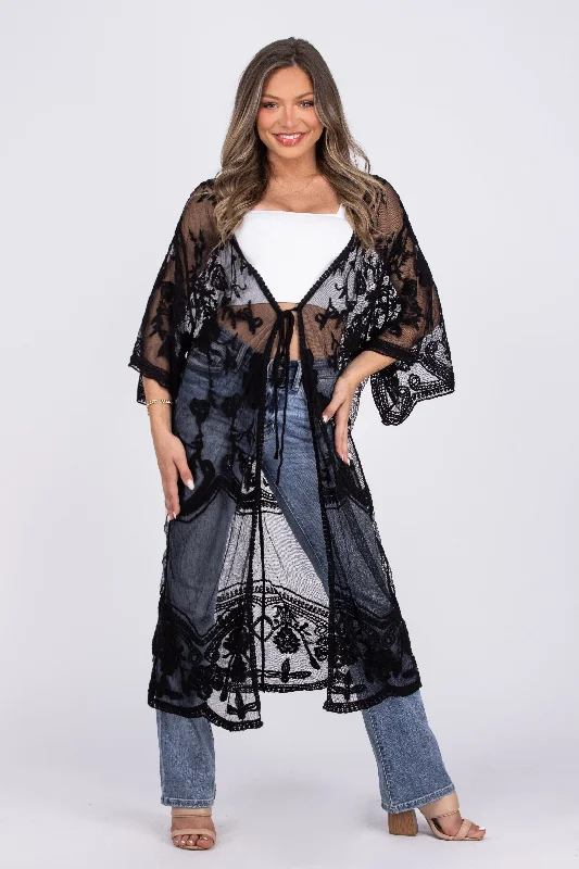 Sheer Perfection Women's Boho Crochet Lace Kimono British Gentlewoman Style