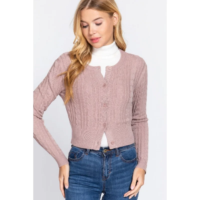 Crew Neck Cable Sweater Cardigan Modern Women's 