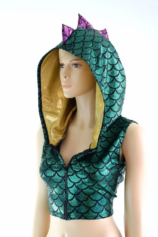 Green Dragon Zipper Front Crop Top Trendy Women's Oversized