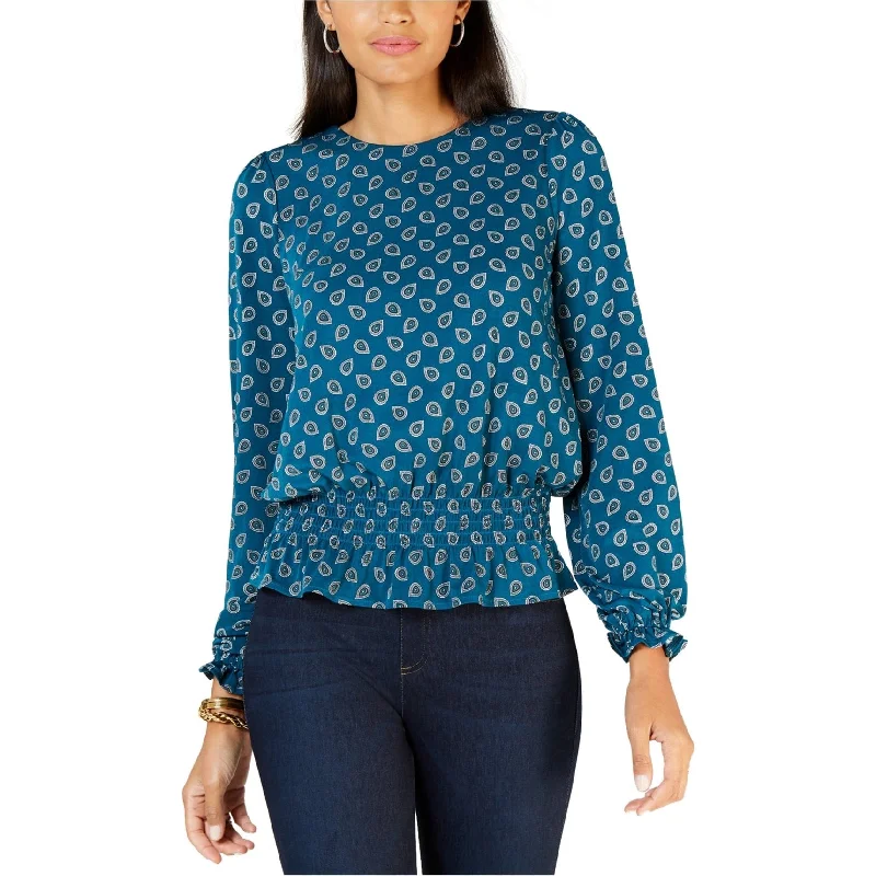 Michael Kors Womens Smocked Pullover Blouse, Green, Medium Sophisticated Women's Tailored
