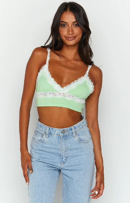 Elora Green Crop Top Sleek Women's Metallic