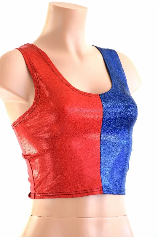 Harlequin Red & Blue Tank Crop Cozy Women's Winter